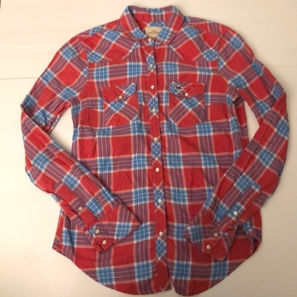 Hollister Tops - Hollister Cotton Flannel Plaid Shirt with Pearlized Snaps Size Small